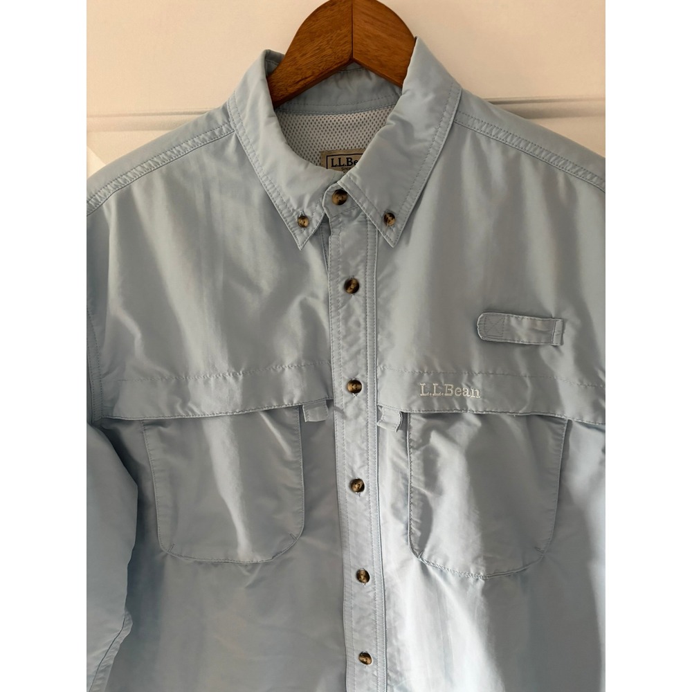 LL Bean Fishing Shirt Mens M Blue Long Sleeve Vented Outdoor Hiking Vented